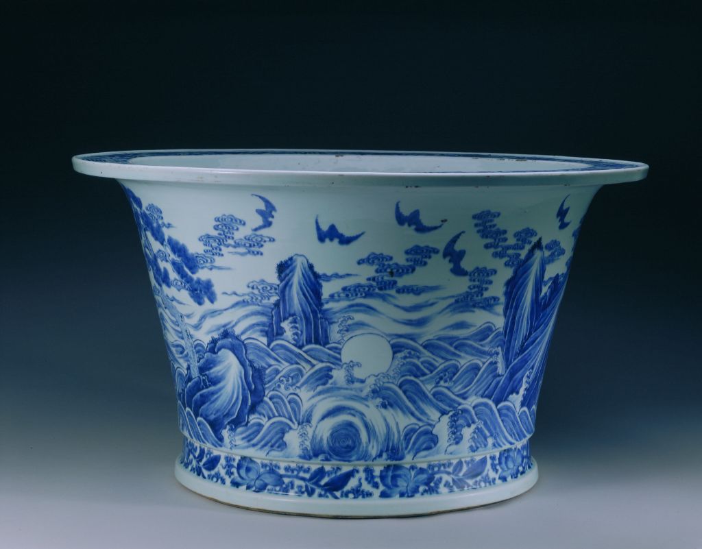 图片[1]-Blue-and-white Fushan Shouhai flower pot-China Archive